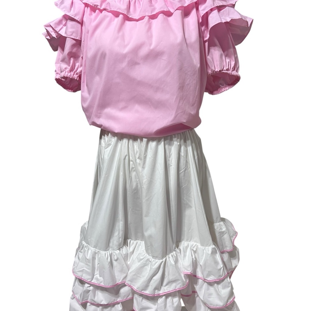 Malco Modes Vintage Western Square Dance Set Pink and White Ruffle Skirt Blouse